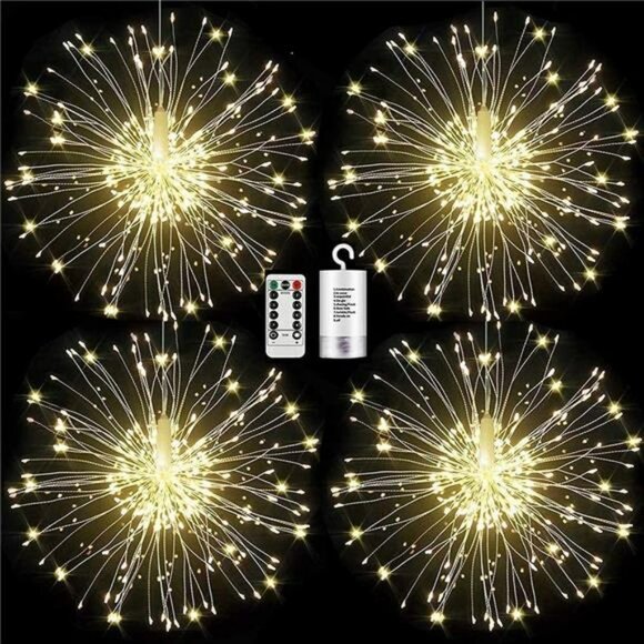 4 Pack Firework Lights Led Copper Wire Starburst String Lights - Picture 1 of 6